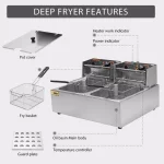VIVOHOME 20.7 Qt. Stainless Steel Dual Basin Electric Deep Fryer, 5000W with 2 Removable Baskets thumbnail 3