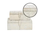 LITTON LANE Modern Reflections Wood and Leather Decorative Storage Boxes, Set of 2, Silver and White thumbnail 3