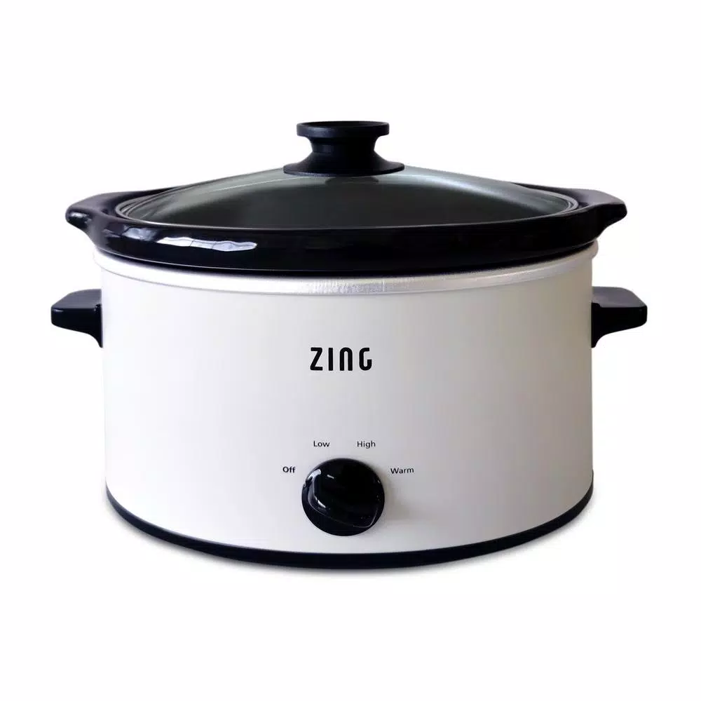 Zing 4 Qt. Oval White Slow Cooker with Glass Lid and Removable Stoneware Insert