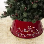 Glitzhome 26 in. Red Metal Merry Christmas Diecut Tree Collar with Light String thumbnail 2