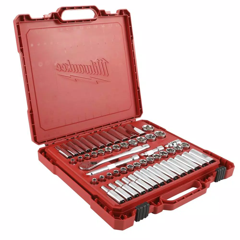 Milwaukee 3/8 in. Drive SAE/Metric Ratchet and Socket Set, 56-Piece Mechanics Tool Kit