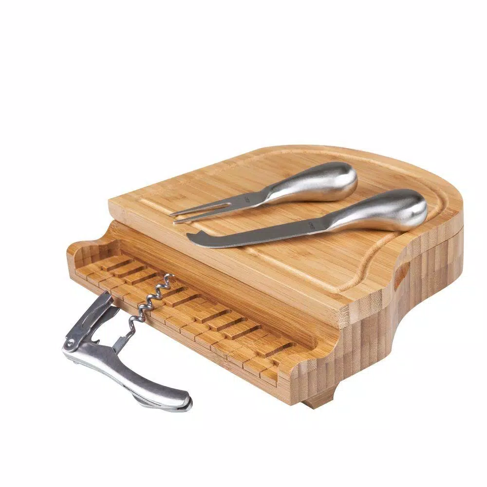Legacy Picnic Time Piano Cheese Board and Tools Set - Bamboo Baby Grand Piano Design