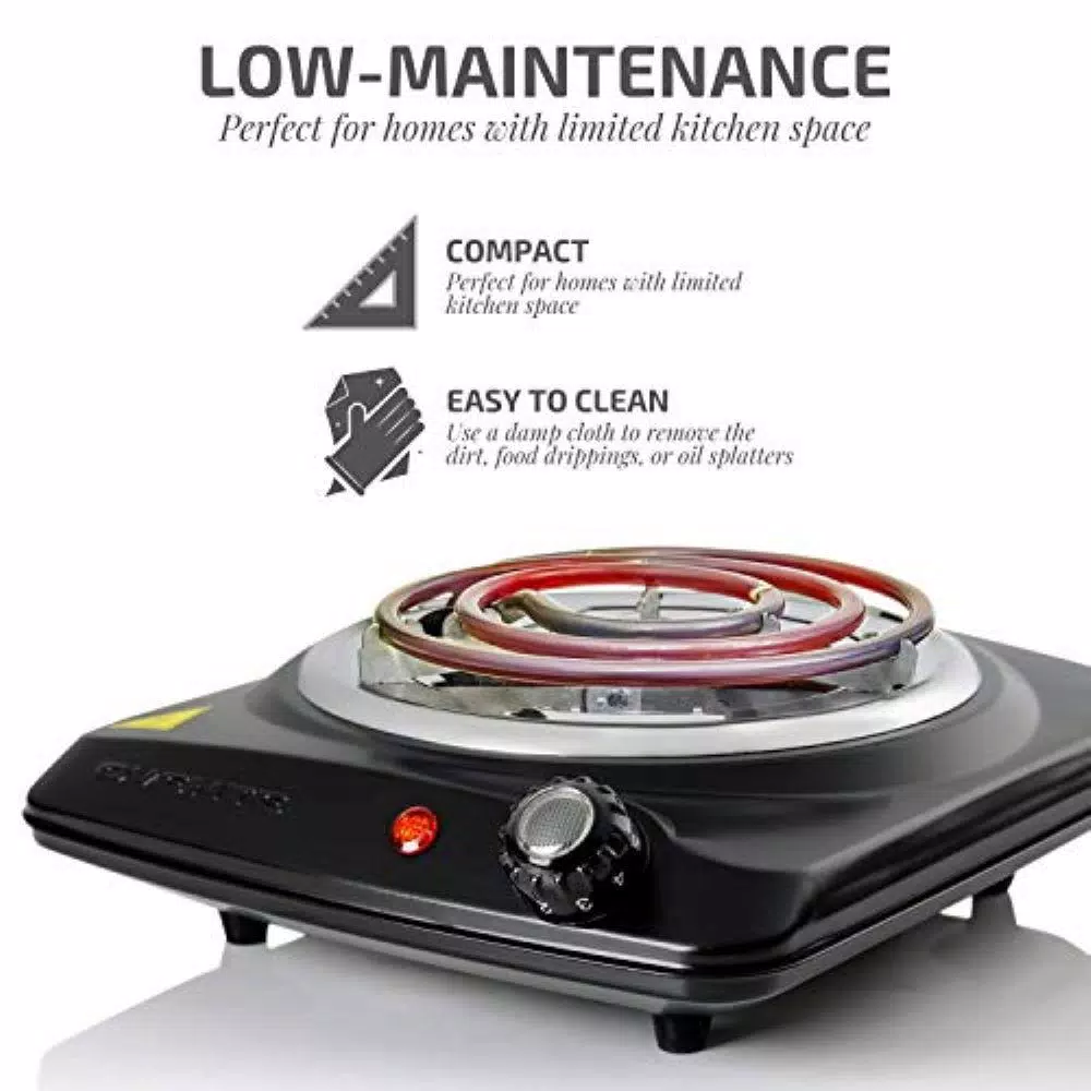 Ovente BGC101 1000W Electric Single Coil Burner Hot Plate, 6-Inch Heating Surface, Black