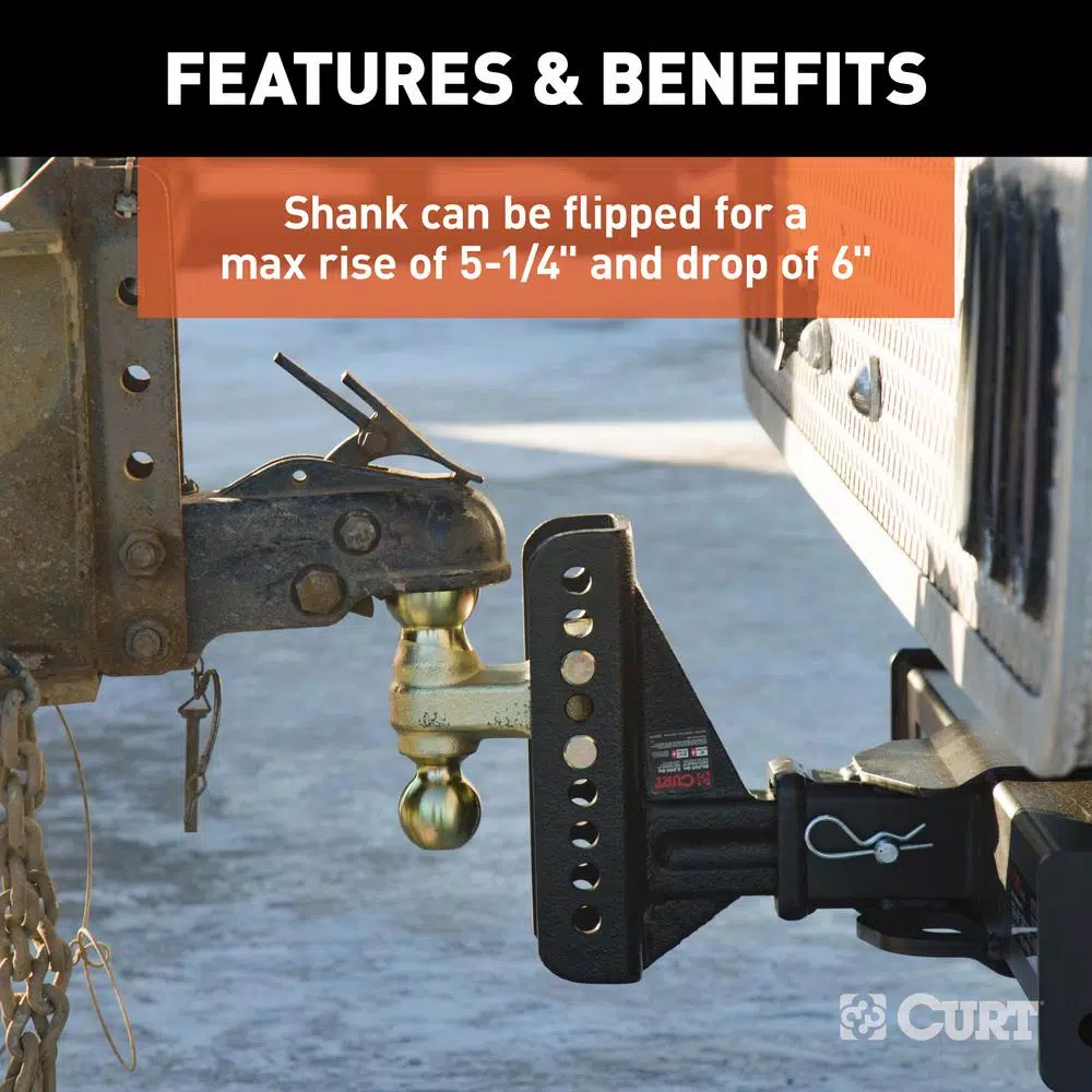 CURT Adjustable Channel Ball Mount, 2-1/2 in. Receiver, 6 in. Drop, Dual Ball 2 in. & 2-5/16 in.