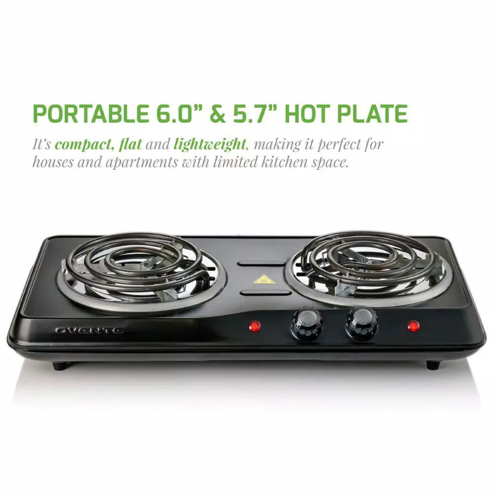 Ovente BGC102B Electric Double Coil Hot Plate Burner, 1700W, Black