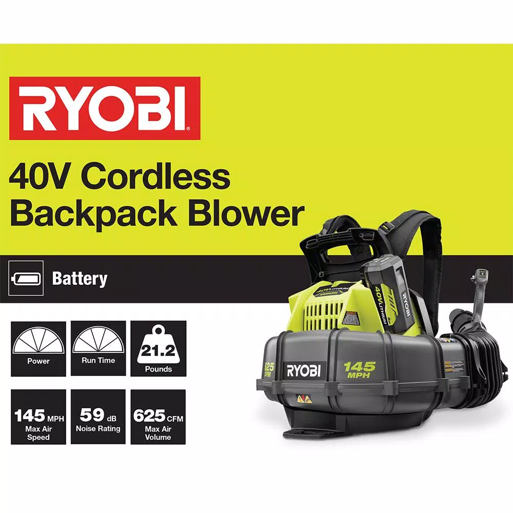 RYOBI Reconditioned 40V Lithium-Ion Cordless Backpack Blower with 5 Ah Battery and Charger