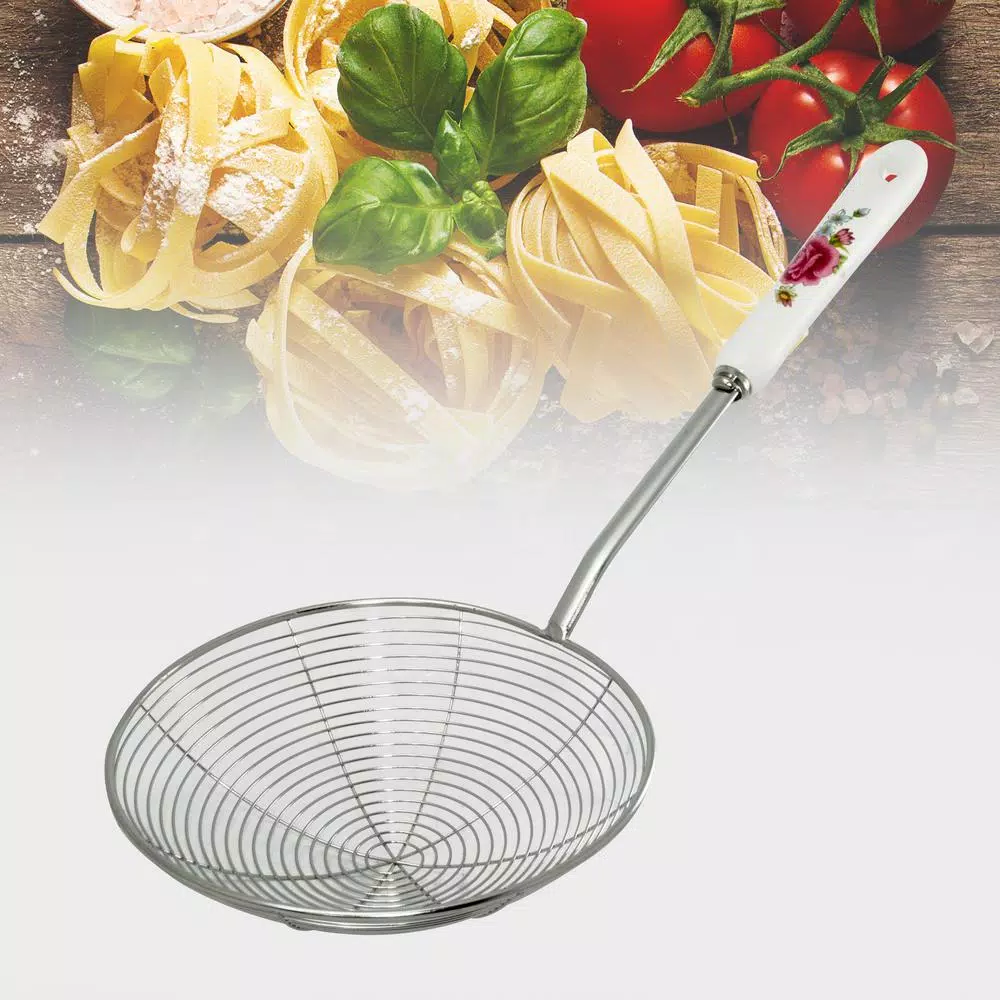 ExcelSteel 6.25 in. Stainless Steel Wire Strainer with Ceramic Rose Handle and Hanging Hook