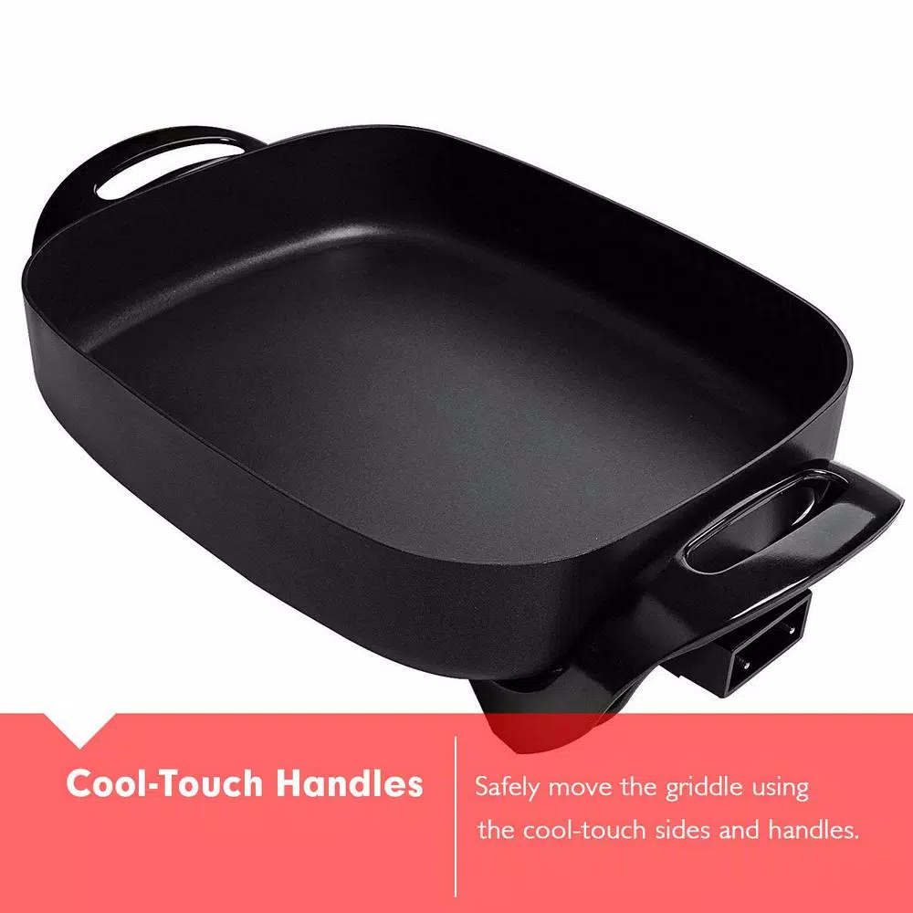 Boyel Living 12 in. Square Black Nonstick Ceramic Electric Skillet, 1400W with Tempered Glass Lid