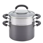 Circulon 3-Quart Hard-Anodized Nonstick Saucepot with Steamer Insert and Glass Lid, Black thumbnail 1