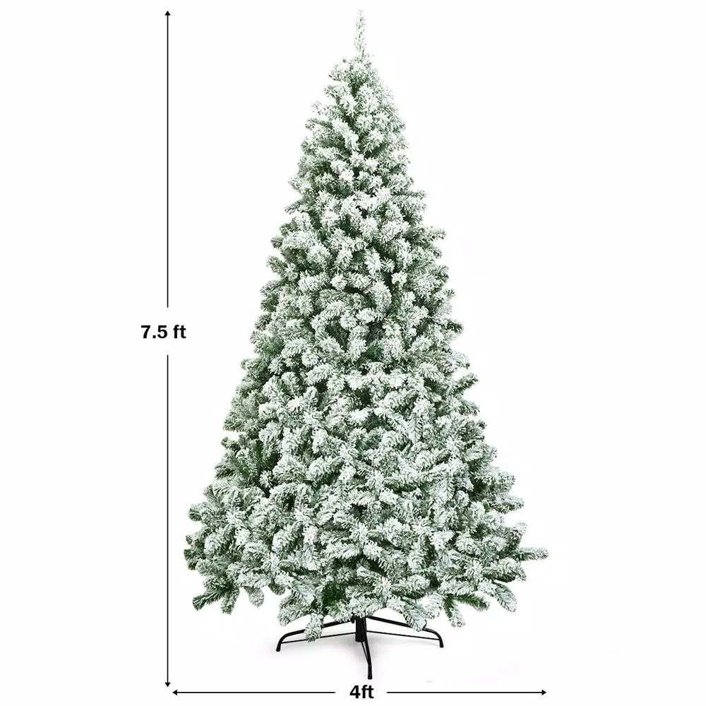 Costway 7.5 ft. Snow Flocked Hinged Pine Artificial Christmas Tree, 1346 Tips, Unlit