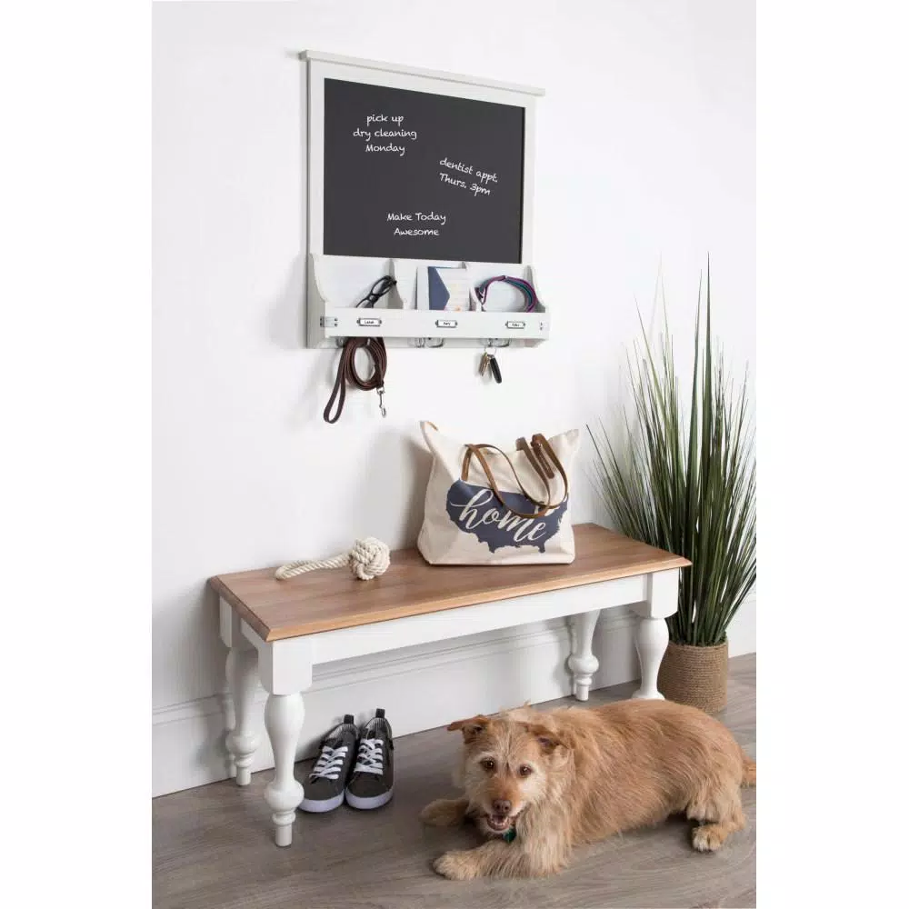 Kate and Laurel Stallard White Multi-Function Chalkboard Memo Board with Hooks and Pockets