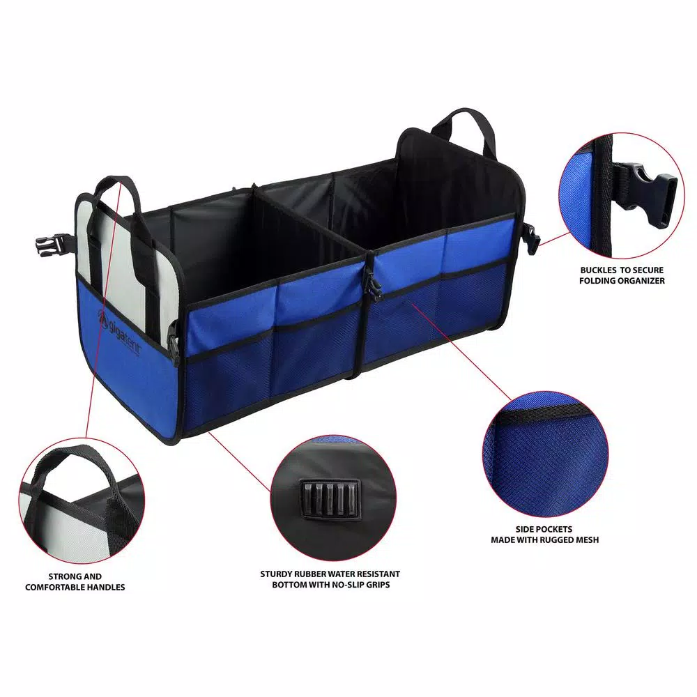 GigaTent 2-Compartment Collapsible Portable Trunk Organizer and Soft-Side Cooler, Blue