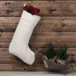 VHC Brands 20 in. Ivory Velvet Cotton Christmas Stocking - Traditional Holiday Decor thumbnail 2