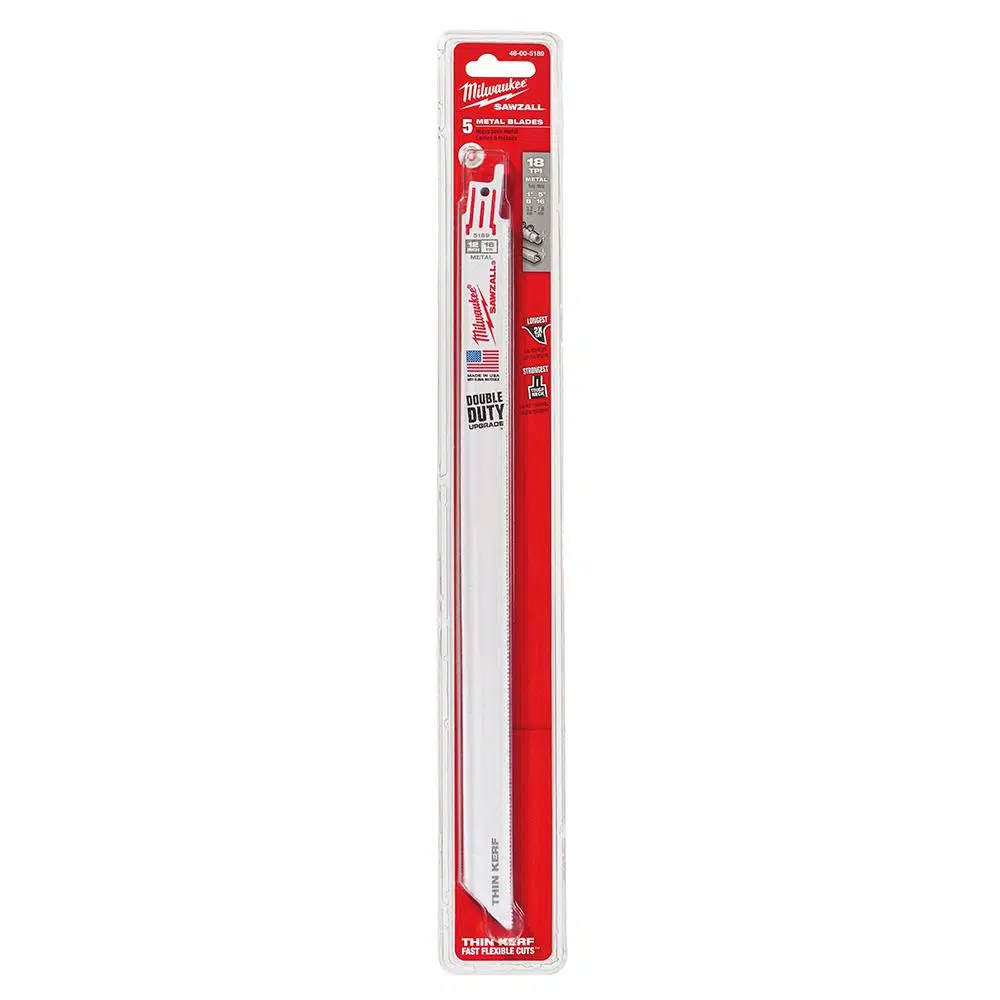 Milwaukee 12 in. 18 TPI Metal Cutting Reciprocating Saw Blades, 5-Pack