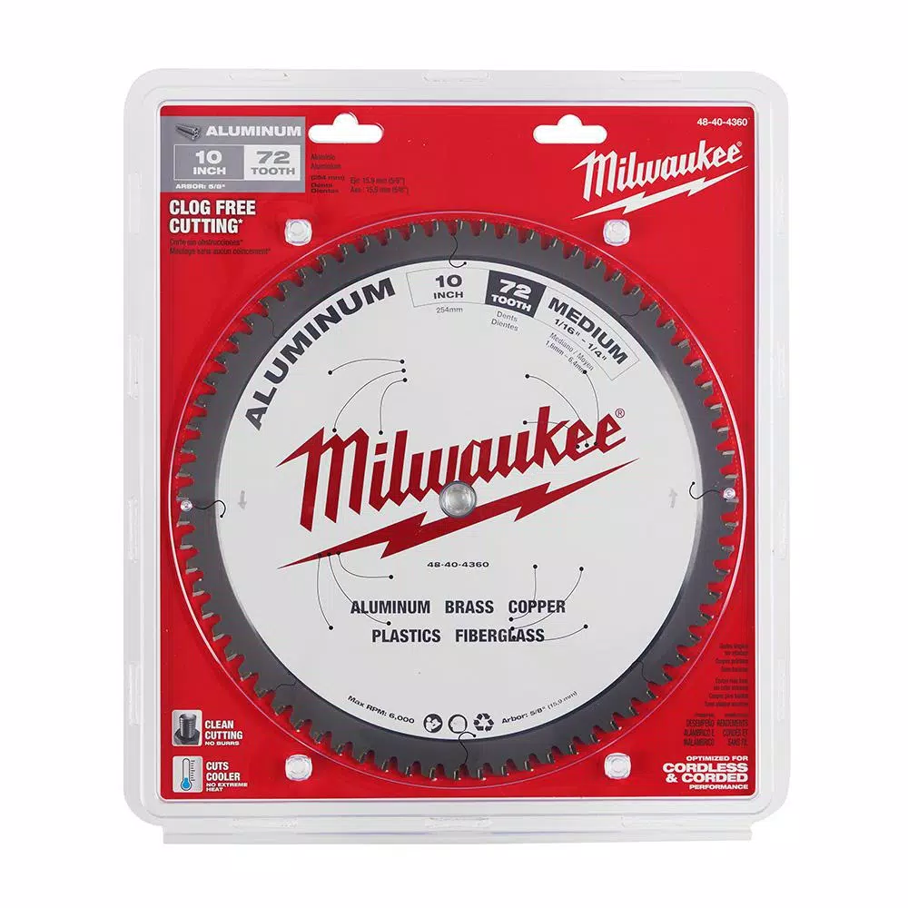 Milwaukee 10 in. 72T Carbide Teeth Aluminum and Metal Cutting Circular Saw Blade
