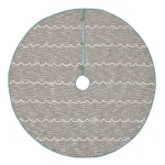VHC Brands Sanbourne 55 in. Creme White Coastal Christmas Tree Skirt with Turquoise Chambray Trim thumbnail 1