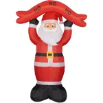 Fraser Hill Farm 10 ft. Santa Claus Inflatable with HO HO HO Sign and White Lights thumbnail 1