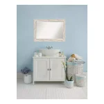 Amanti Art Alexandria 41 in. W x 29 in. H Distressed Whitewash Wood Framed Beveled Bathroom Mirror thumbnail 1