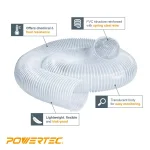 POWERTEC 2-1/2 in. x 50 ft. Flexible PVC Dust Collection Hose with 2 Stainless Steel Clamps, Clear thumbnail 2