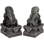 Oriental Furniture 18 in. Sitting Foo Dog Decorative Statues - Gray Resin Guardian Lions thumbnail 3