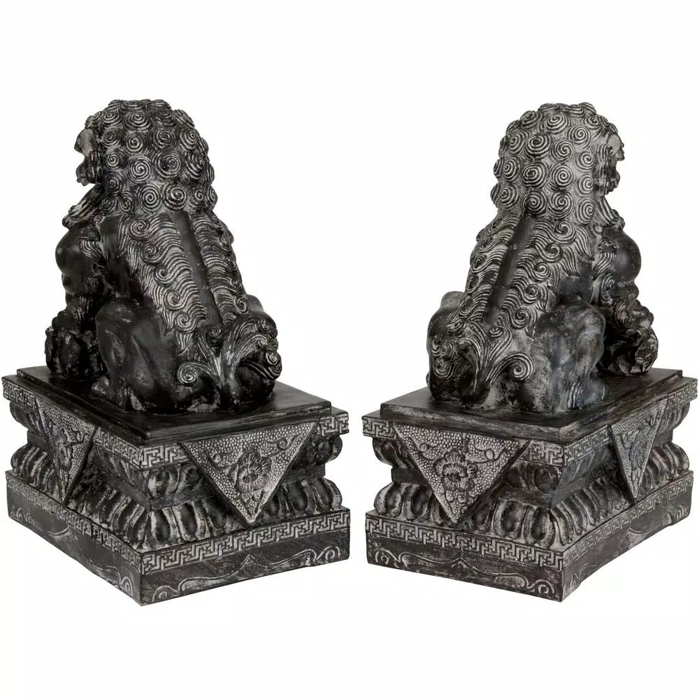 Oriental Furniture 18 in. Sitting Foo Dog Decorative Statues - Gray Resin Guardian Lions