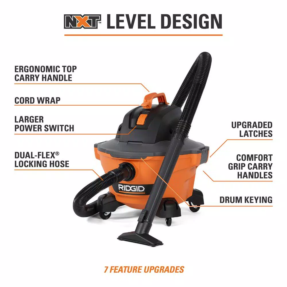 RIDGID 6 Gal. 3.5 Peak HP NXT Wet/Dry Shop Vacuum with Dual-Flex Hose and Accessories