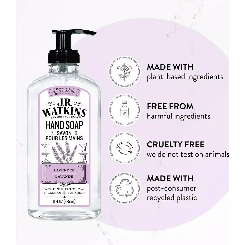 J.R. Watkins Lavender Essential Oil Hand Soap, 11 oz. Pump Bottle (Case of 6)