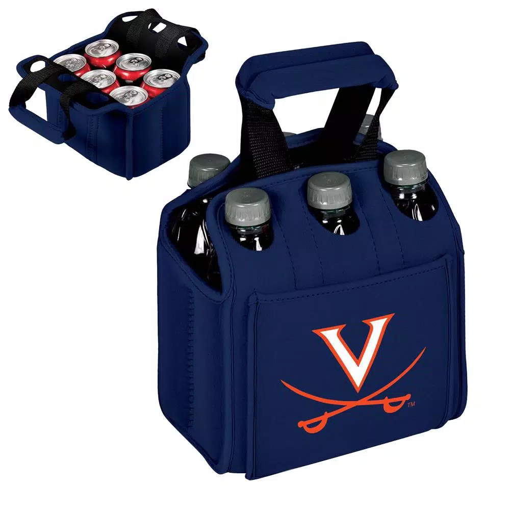 Picnic Time University of Virginia Cavaliers 6-Bottle Insulated Neoprene Beverage Carrier, Navy