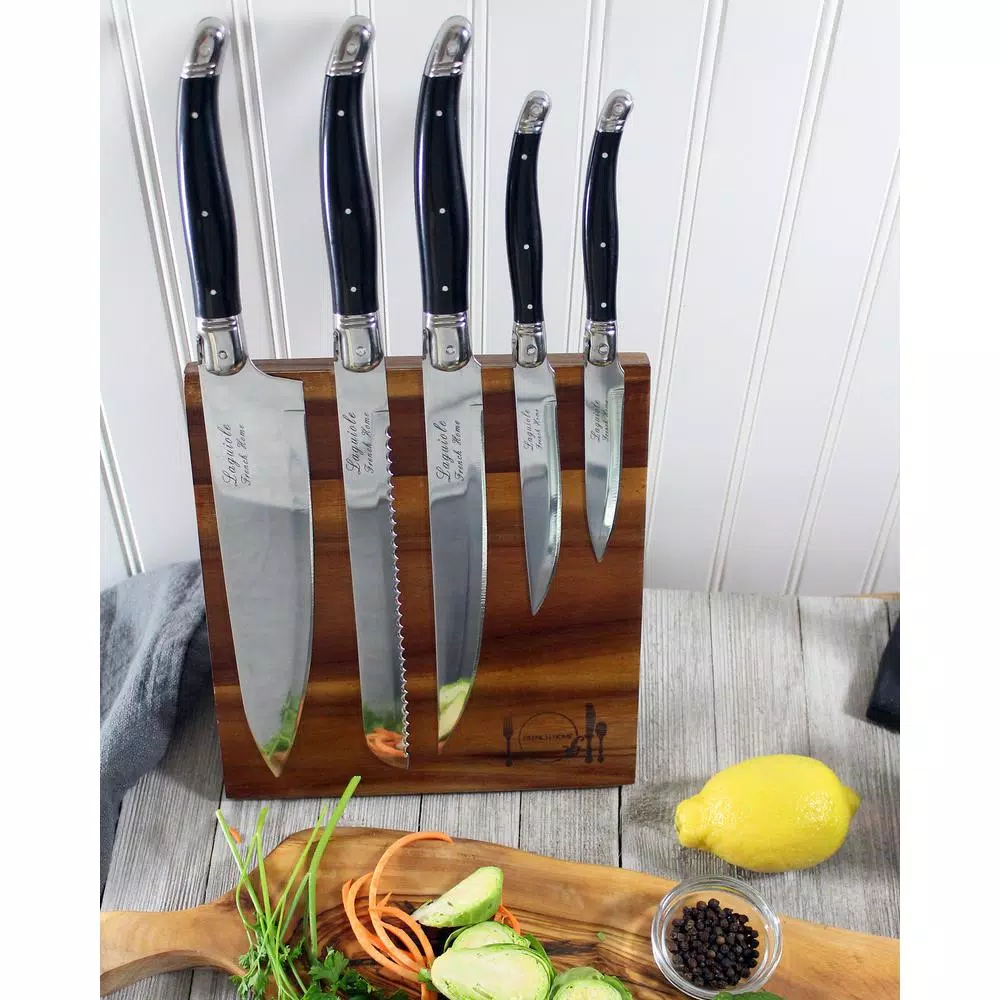 Unbranded French Laguiole 5-Piece Kitchen Knife Set with Magnetic Wood Display