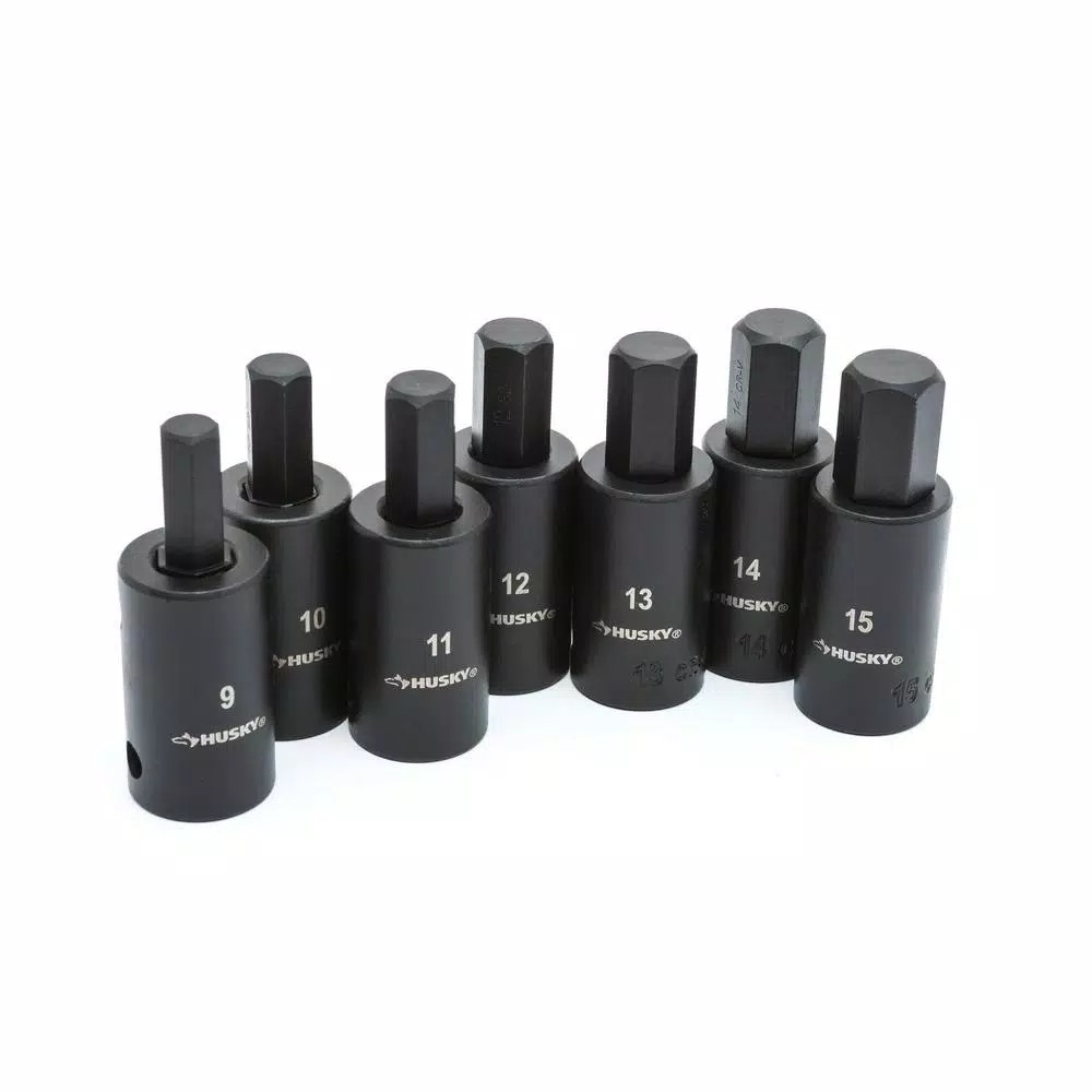 Husky 1/2 in. Drive Hex Bit Impact Socket Set, 14-Piece SAE/Metric
