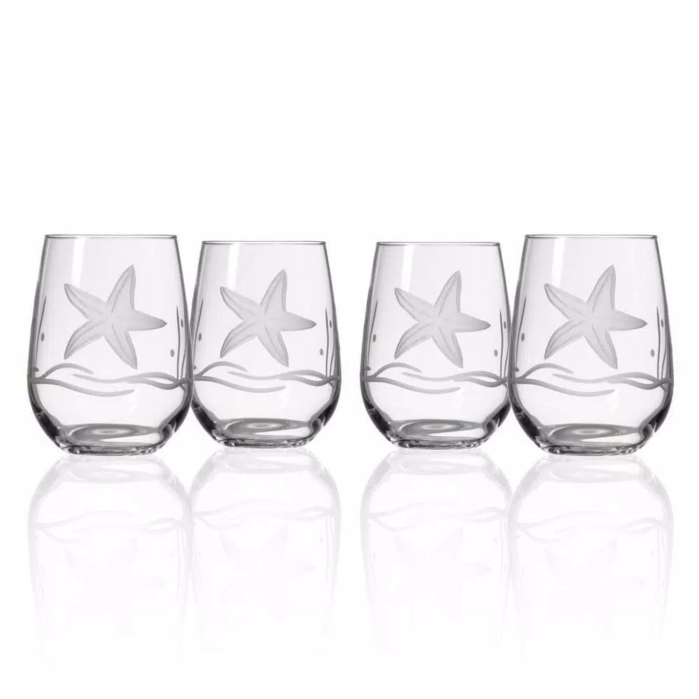 Rolf Glass Starfish 17 oz. Clear Stemless Wine Tumblers, Set of 4