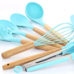 MegaChef 12-Piece Light Teal Silicone and Wood Kitchen Utensil Set thumbnail 3