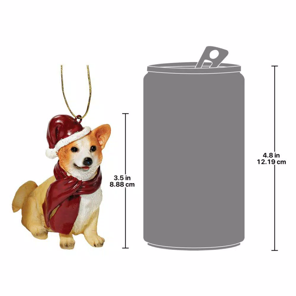 Design Toscano Welsh Corgi Holiday Dog Ornament Sculpture, Hand Painted Resin