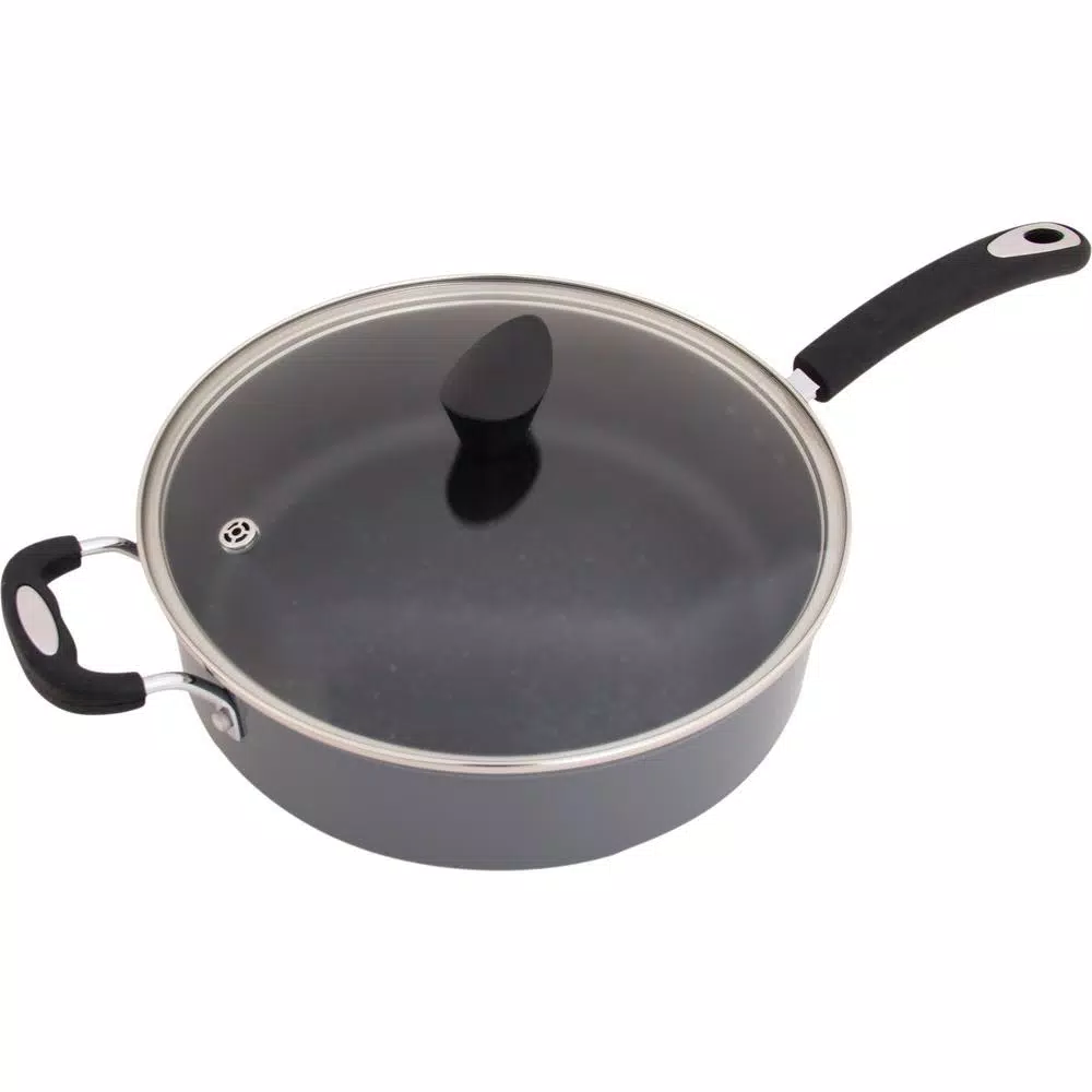Ozeri Stone Earth 5.3 qt. Aluminum Ceramic Nonstick Sauce Pan with Glass Lid, Granite Gray
