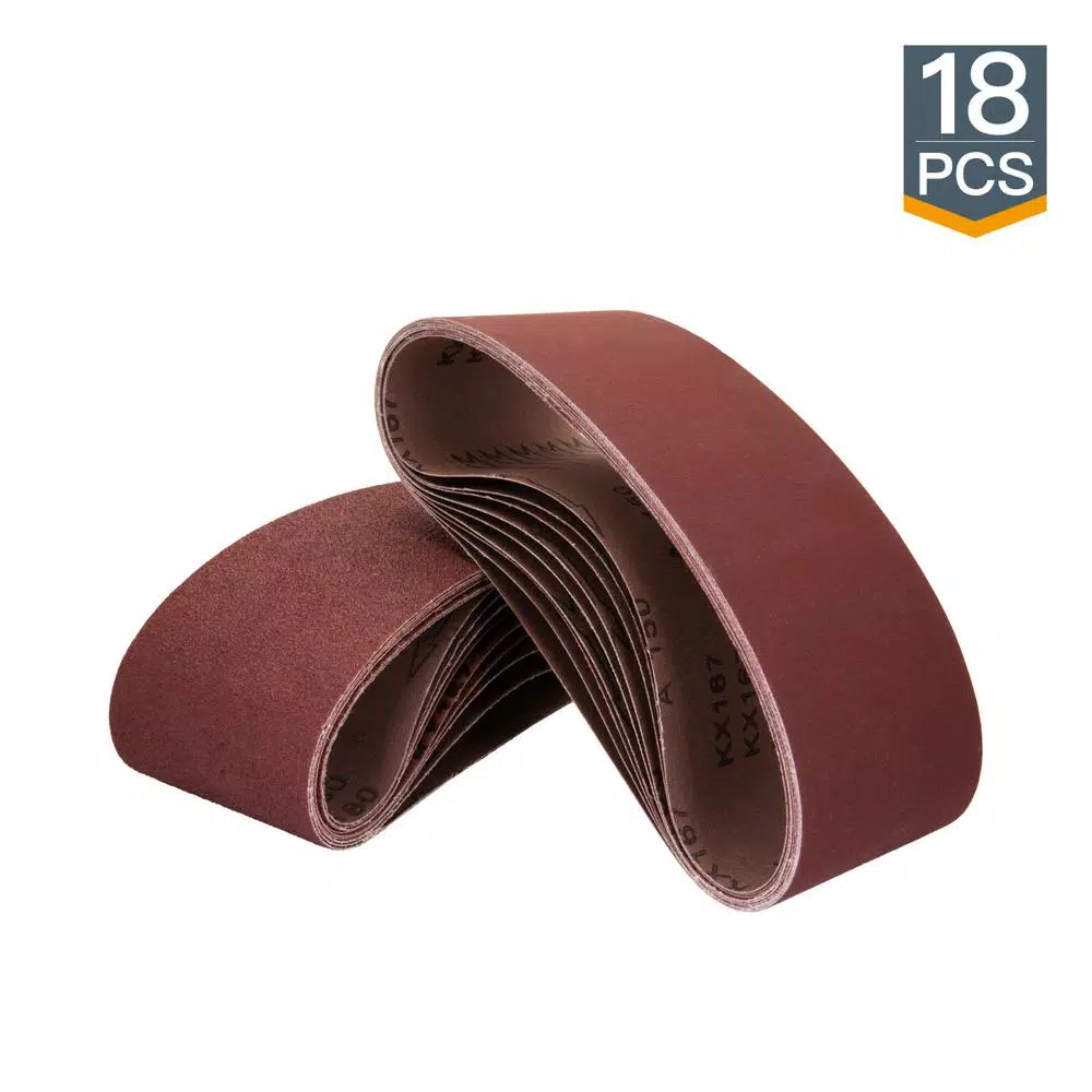 POWERTEC 3 in. x 18 in. Aluminum Oxide Sanding Belt Assortment, 18-Pack (6 Grits)
