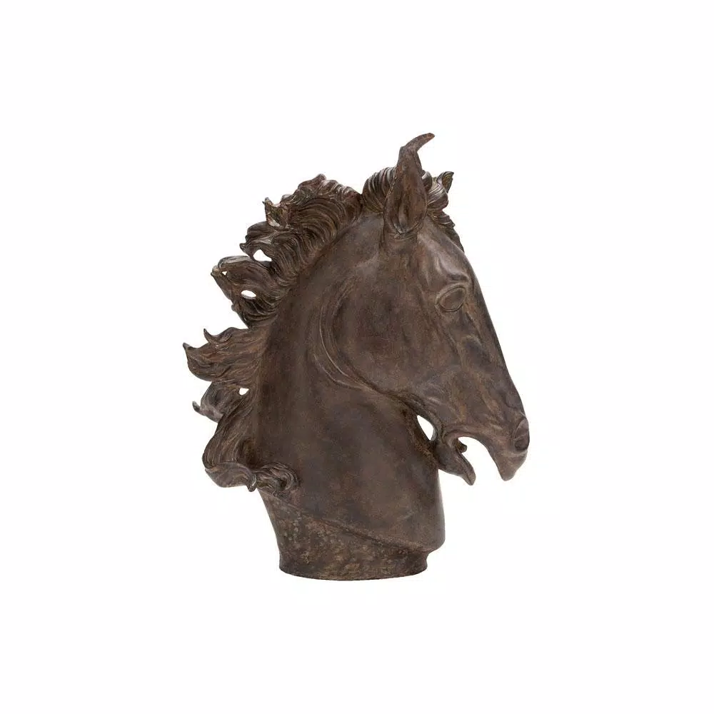 LITTON LANE Polystone Horse Head Sculpture - Rustic Brown Decorative Statuary