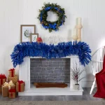Nearly Natural 6 ft. Blue Flocked Artificial Christmas Garland with 50 Warm White LED Lights thumbnail 4