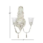 LITTON LANE Distressed White 2-Light Candle Sconce with Acanthus Carvings and Wood Bead Accents thumbnail 7