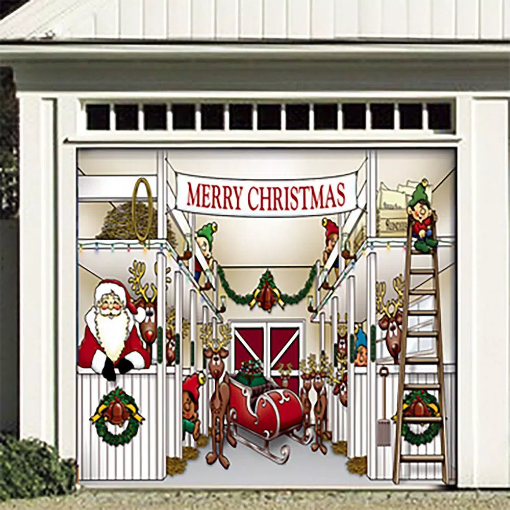My Door Decor Santa's Reindeer Barn 7 ft. x 8 ft. Garage Door Mural
