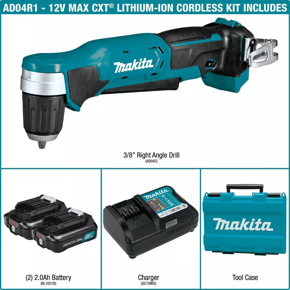 Makita 12V MAX CXT Lithium-Ion Cordless 3/8 in. Right Angle Drill Kit (2.0 Ah)