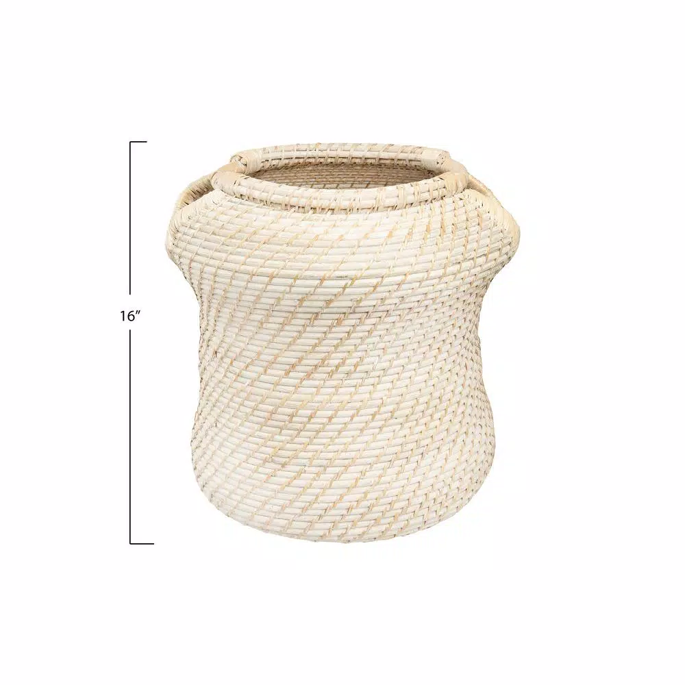 3R Studios White Handwoven Rattan Decorative Basket - Round Wicker Storage Container