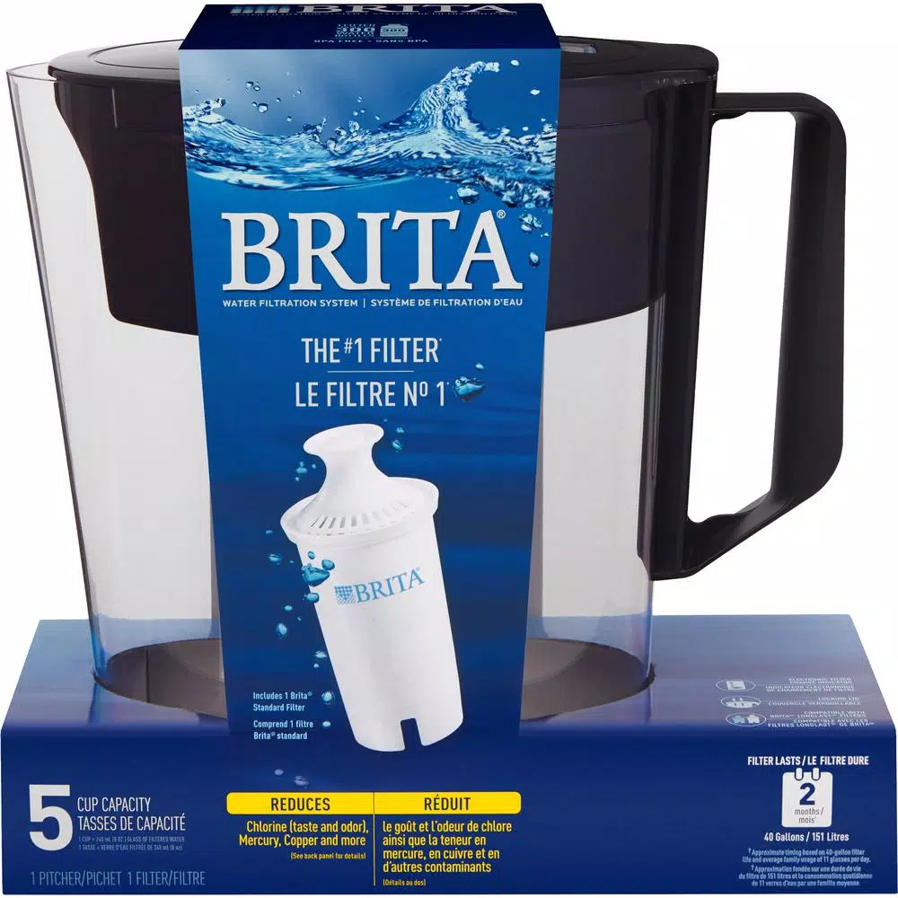 Brita Soho 5-Cup Water Filter Pitcher, BPA-Free, Black