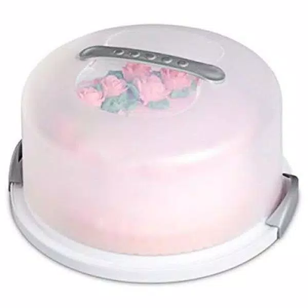 LavoHome 3-Layer Cake and Cupcake Carrier Storage Container with Server, 13.5 in. Translucent Dome, White/Gray