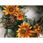 Glitzhome 24 in. Artificial Sunflower Wreath with Golden Orange Sunflowers and Green Silk Leaves thumbnail 3