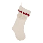 Glitzhome 22 in. White Knitted Christmas Stocking with Red Trim and Pompoms thumbnail 1