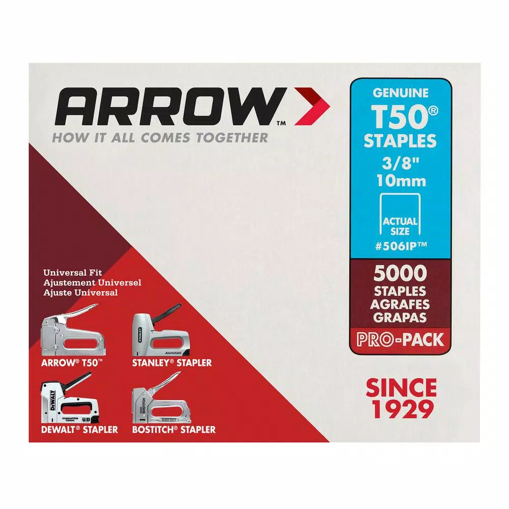 Arrow T50 3/8 in. Leg x 3/8 in. Crown Galvanized Steel Staples, 5000-Pack