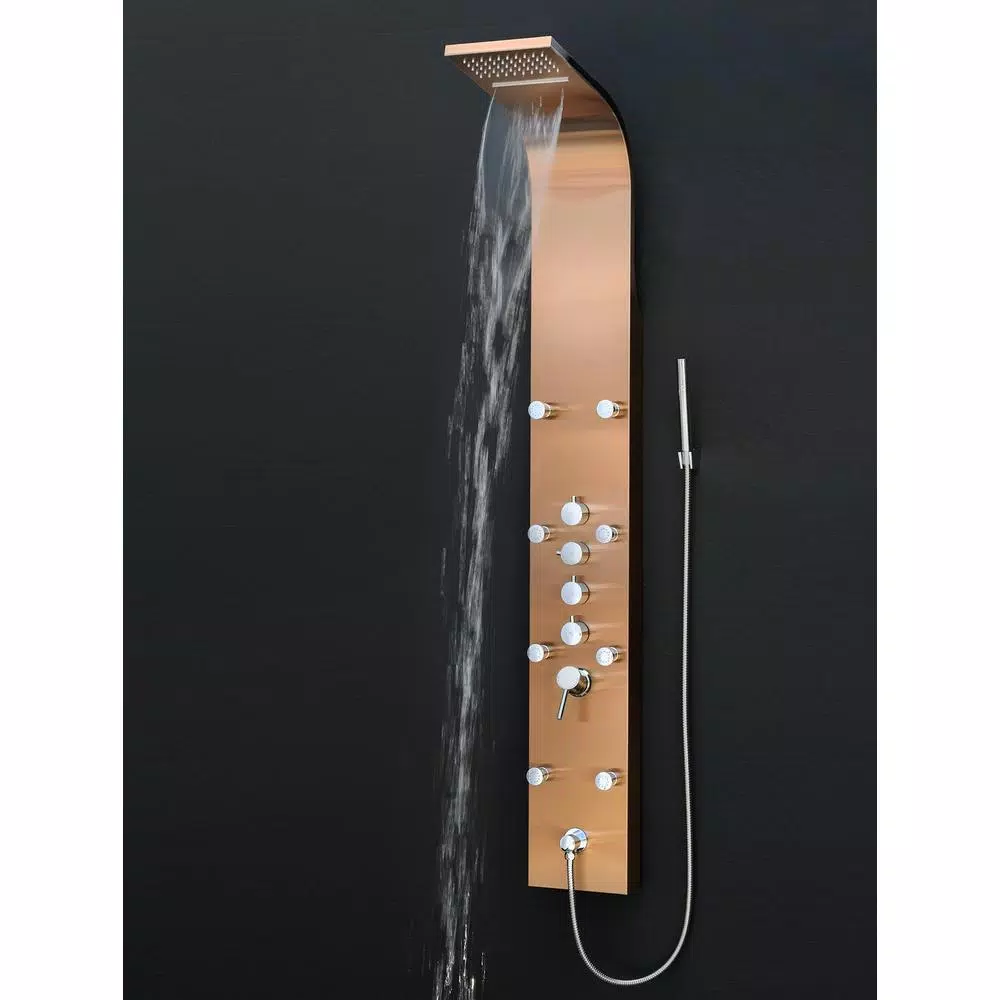 AKDY 65 in. 8-Jet Bronze Stainless Steel Shower Panel System with Rainfall Waterfall and Handheld Wand