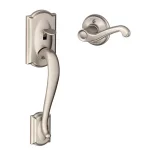 Schlage Camelot Satin Nickel Entry Door Lever, Left-Handed Flair Design thumbnail 1
