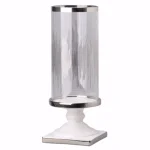 Benjara Admirably Modern Glass Pedestal Candle Holder with Silver Finish thumbnail 1