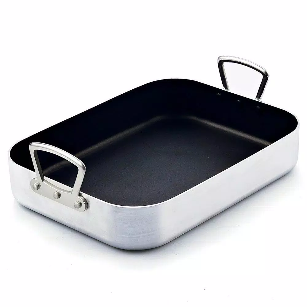 Cook N Home 12 Qt. Aluminum Nonstick Roasting Pan with V-Shaped Rack